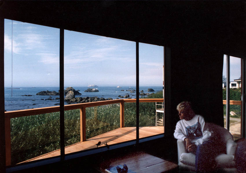 photo of person looking out the window of battery point beach house